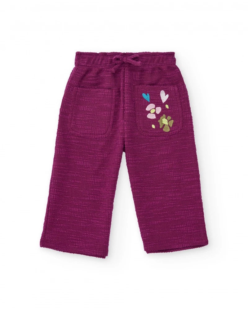pantalon-ancho-de-felpa-para-nina-en-burdeos-con-bordado-de-corazones