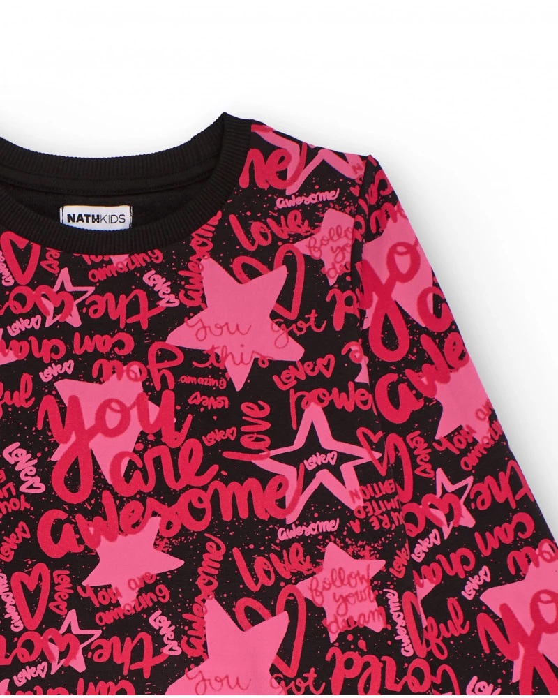 vestido-combinado-para-nina-con-estampado-fucsia-y-falda-de-tul-negro (2)